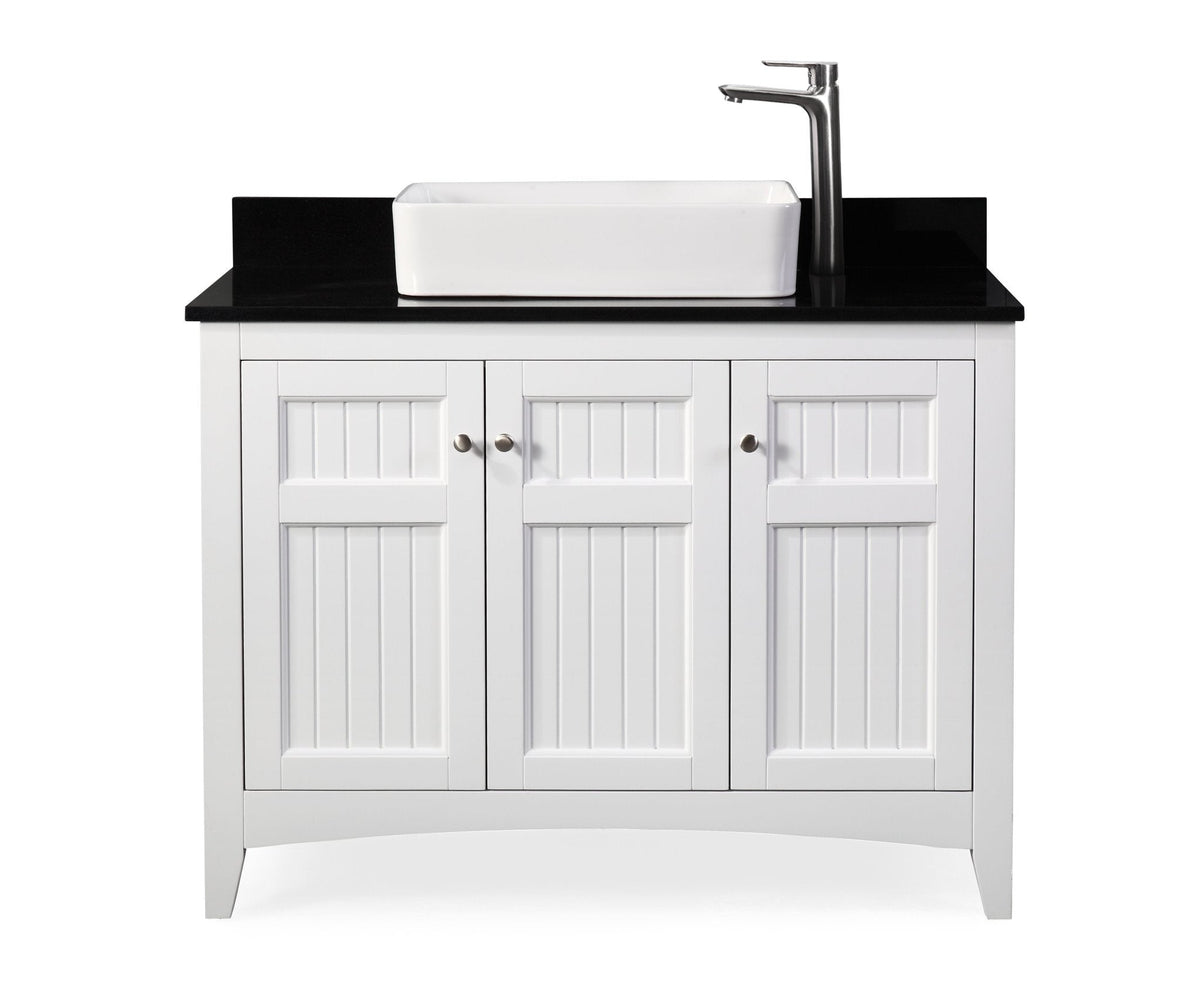 42 Inch White Triadsville Vessel Sink Bathroom Vanity With Black Granite Top & Faucet Set