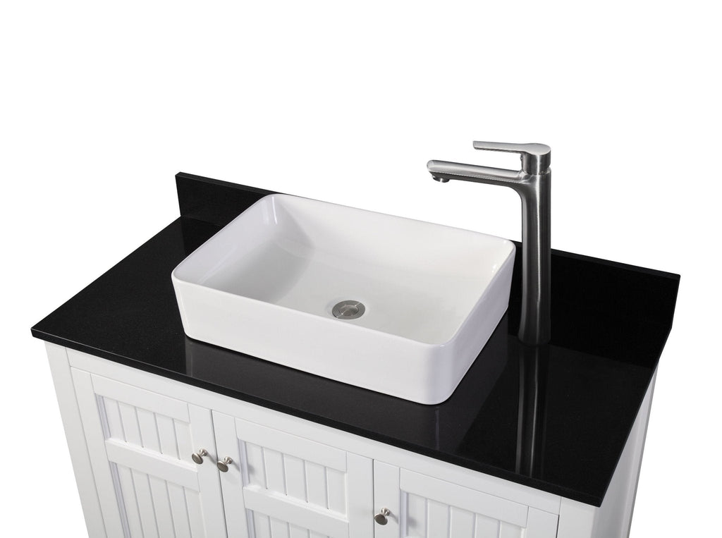 42 Inch White Triadsville Vessel Sink Bathroom Vanity With Black Granite Top & Faucet Set