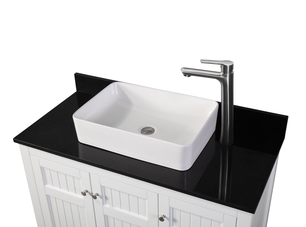 42 Inch White Triadsville Vessel Sink Bathroom Vanity With Black Granite Top & Faucet Set