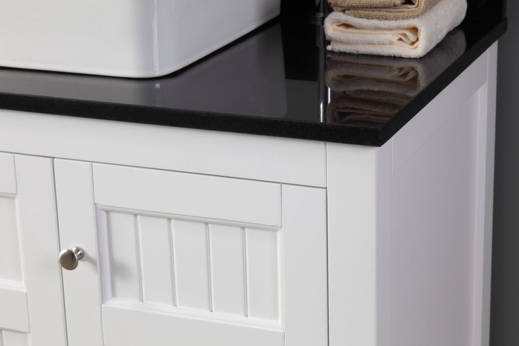 42 Inch White Triadsville Vessel Sink Bathroom Vanity With Black Granite Top & Faucet Set