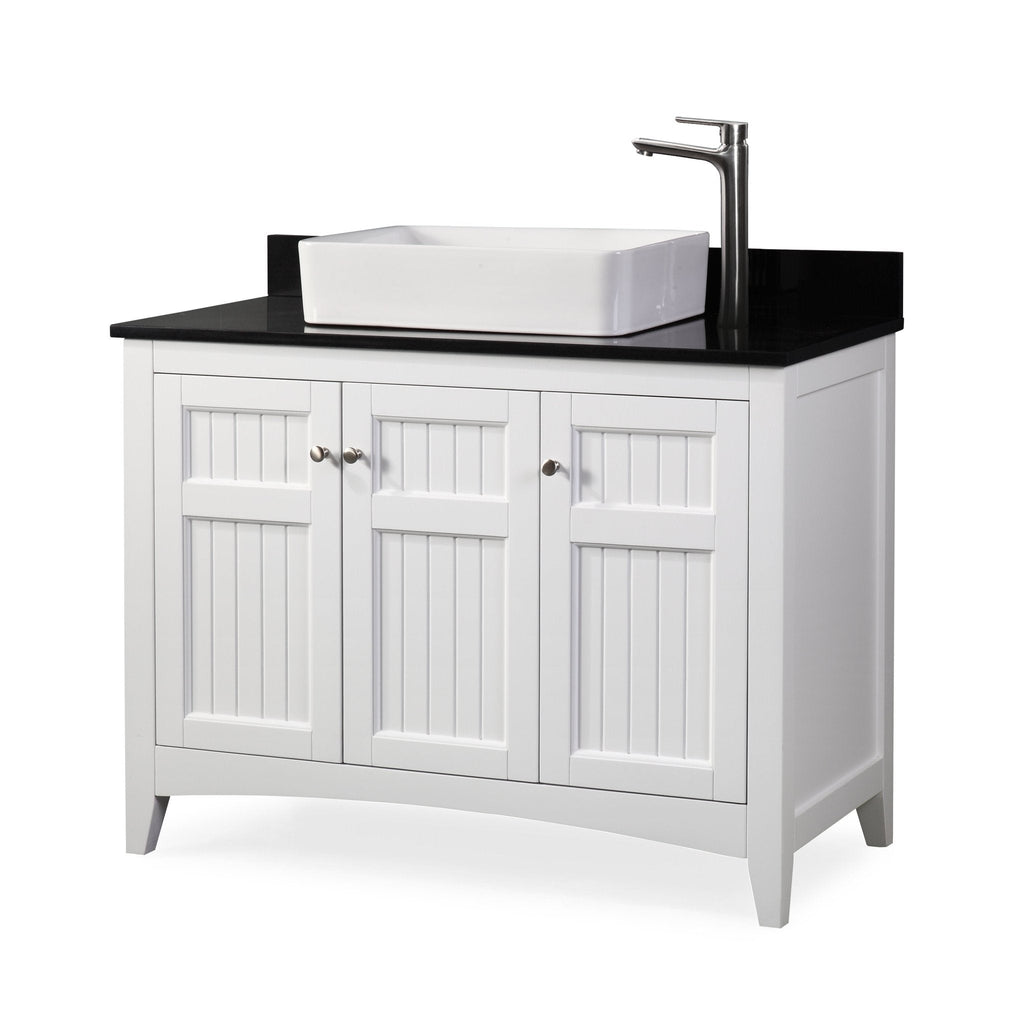 42 Inch White Triadsville Vessel Sink Bathroom Vanity With Black Granite Top & Faucet Set