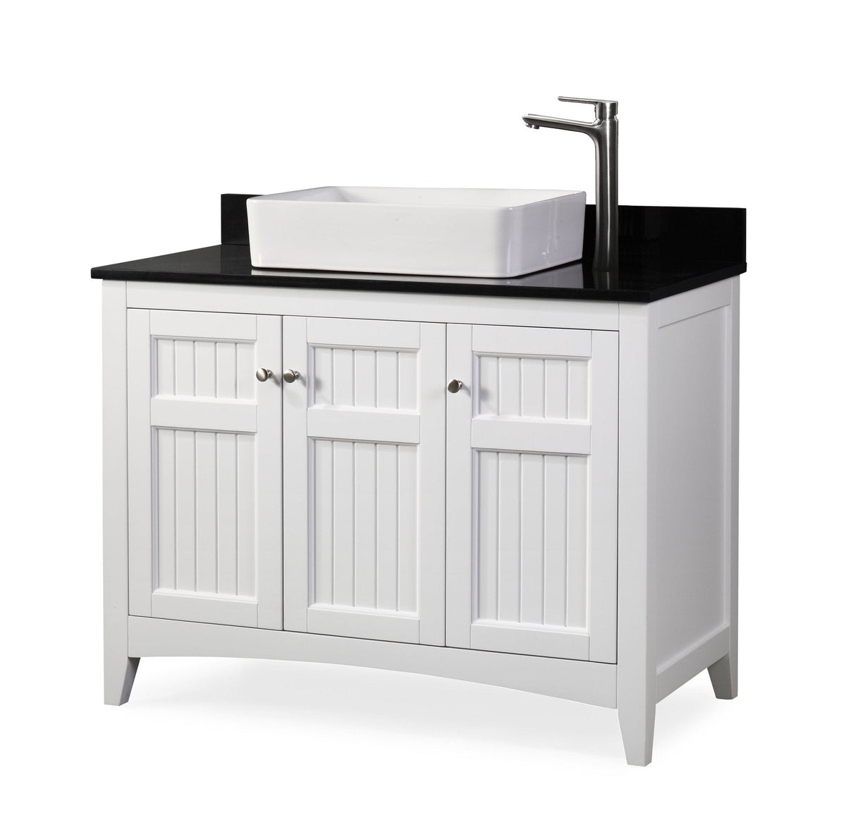 42 Inch White Triadsville Vessel Sink Bathroom Vanity With Black Granite Top & Faucet Set