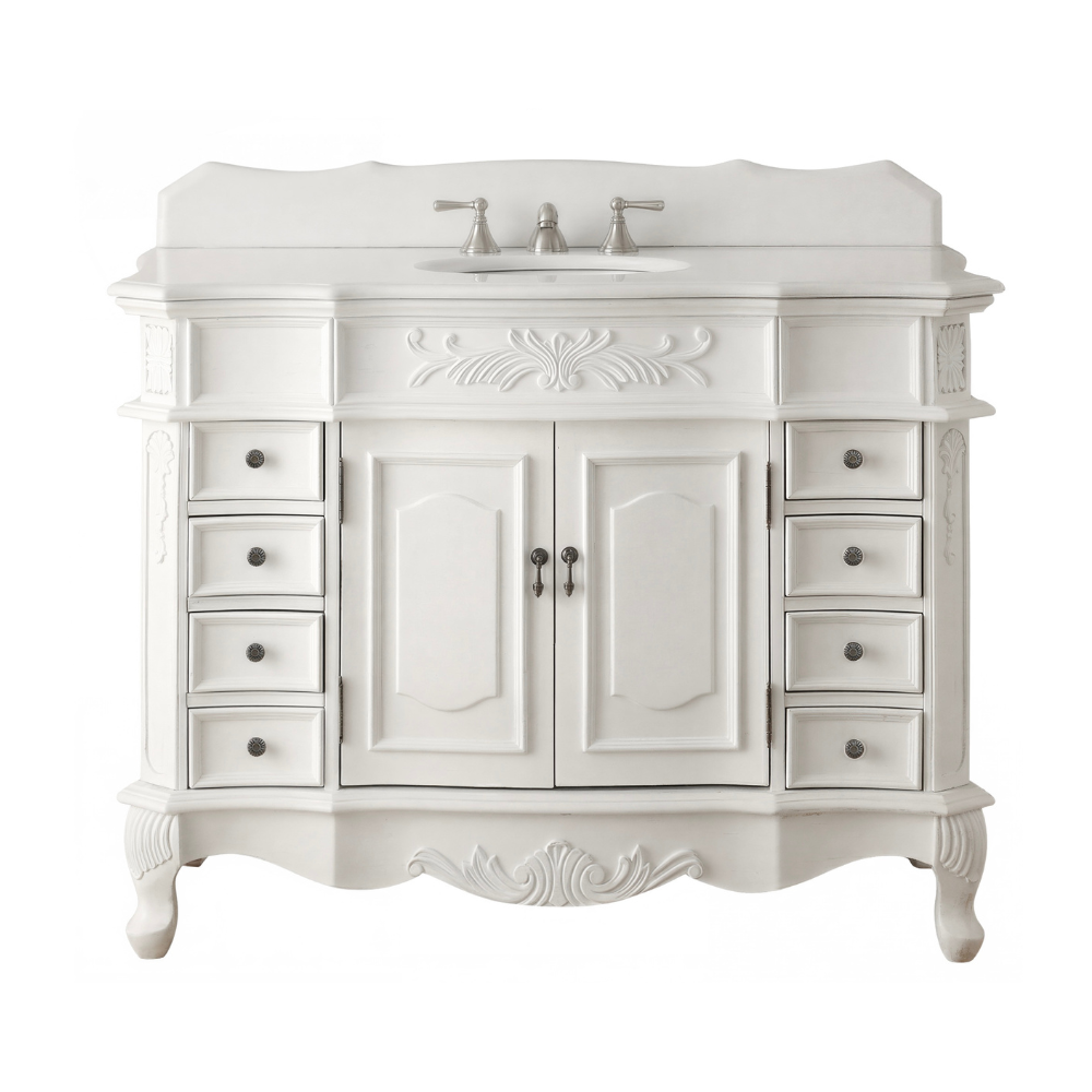 42 Inch Traditional Freestanding Morton Bathroom Vanity, Single Sink, White Quartz Top, Fully Assembled