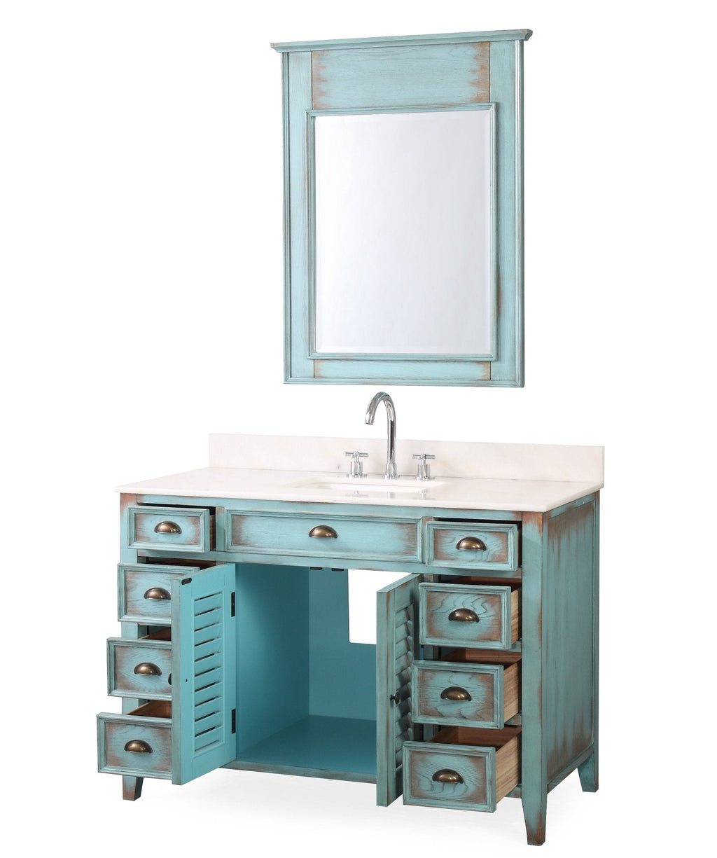 46 Inch Abbeville Farmhouse Style Distressed Blue Bathroom Vanity