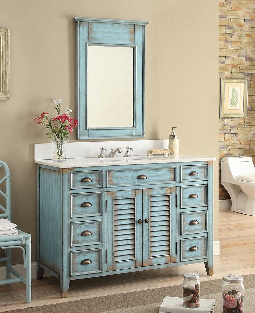 46 Inch Abbeville Farmhouse Style Distressed Blue Bathroom Vanity