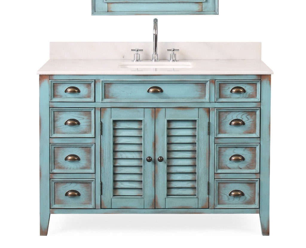 46 Inch Abbeville Farmhouse Style Distressed Blue Bathroom Vanity