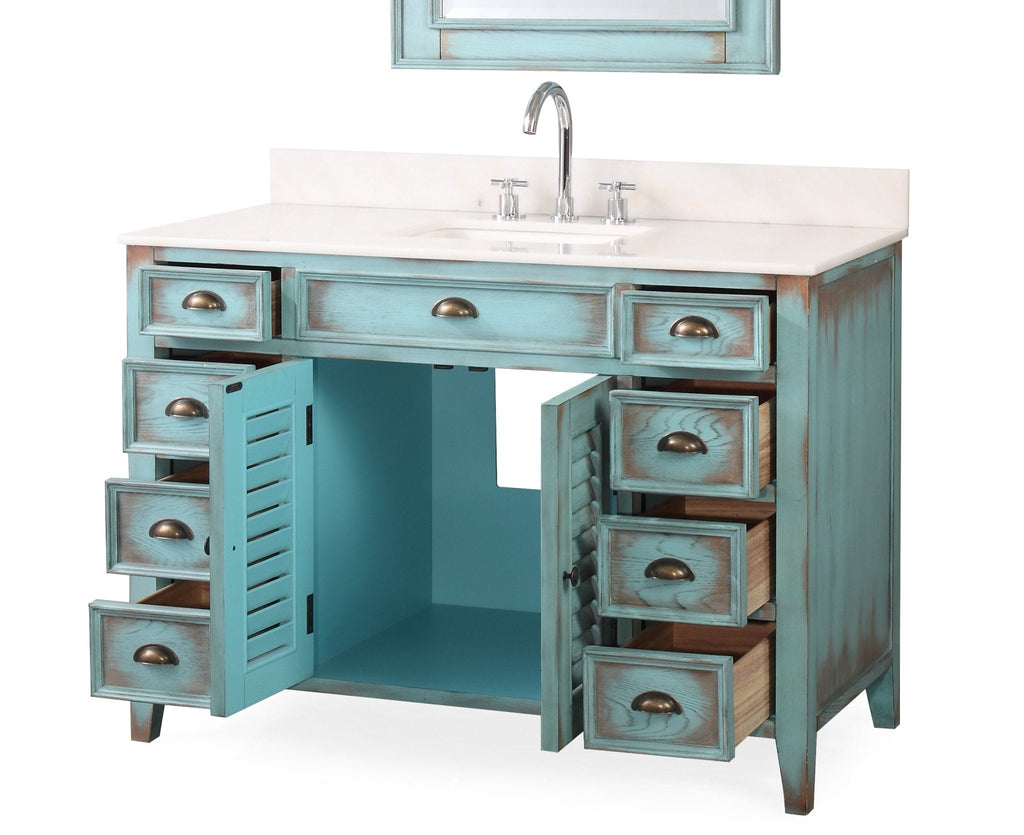 46 Inch Abbeville Farmhouse Style Distressed Blue Bathroom Vanity