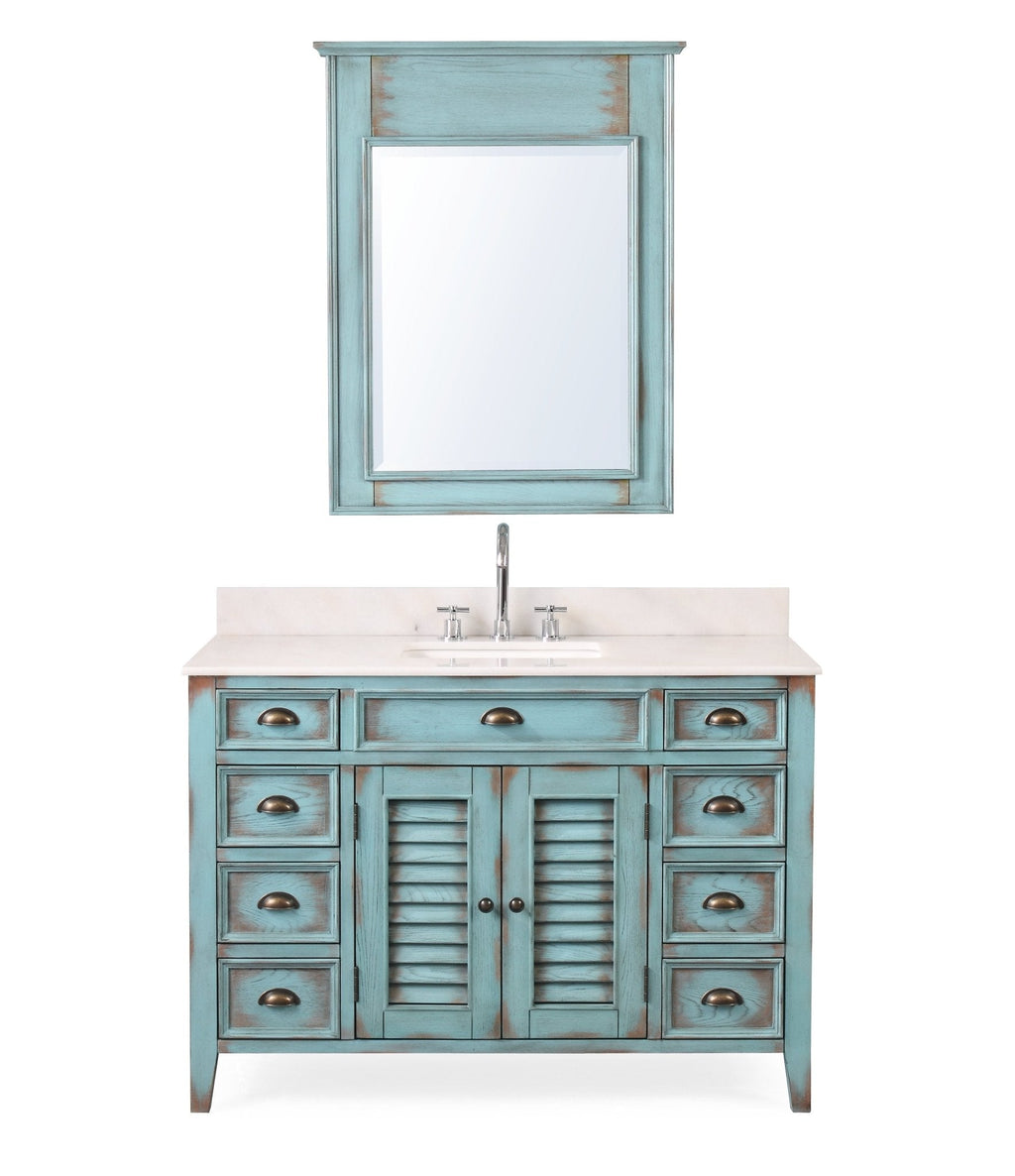 46 Inch Abbeville Farmhouse Style Distressed Blue Bathroom Vanity