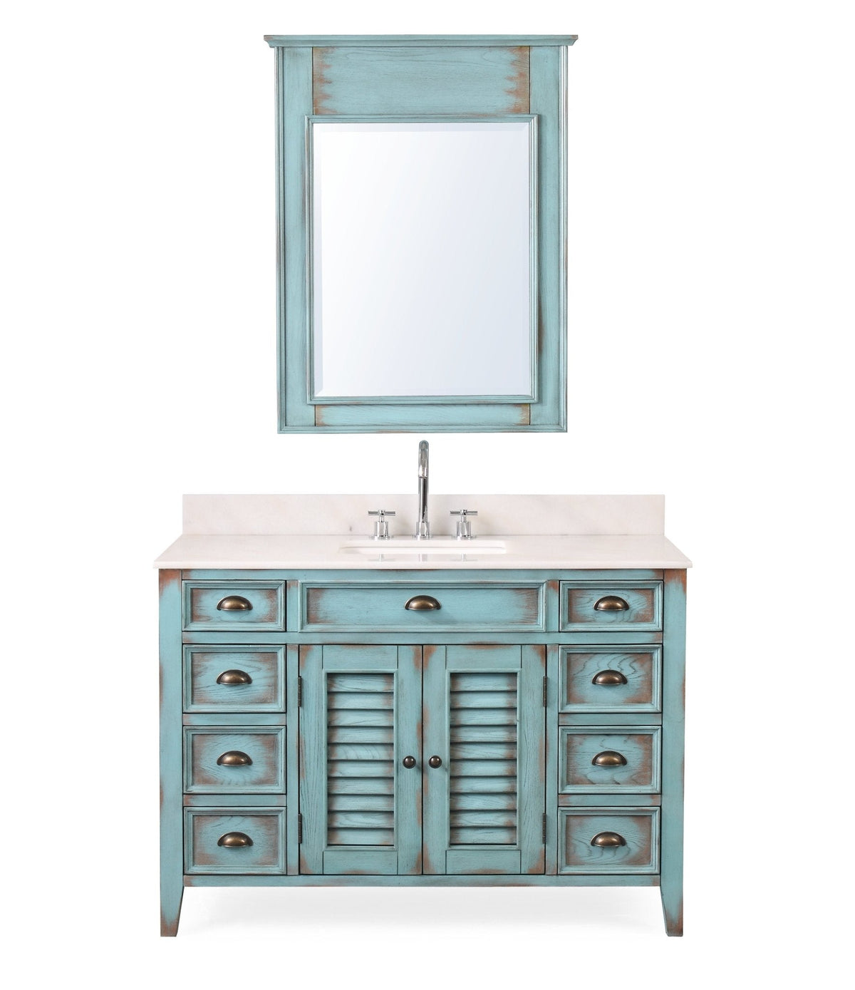46 Inch Abbeville Farmhouse Style Distressed Blue Bathroom Vanity