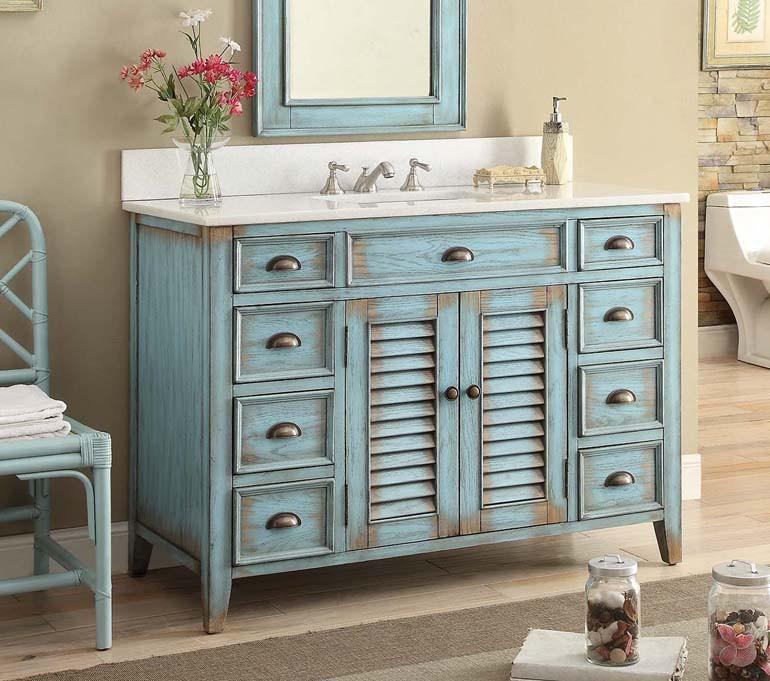 46 Inch Abbeville Farmhouse Style Distressed Blue Bathroom Vanity