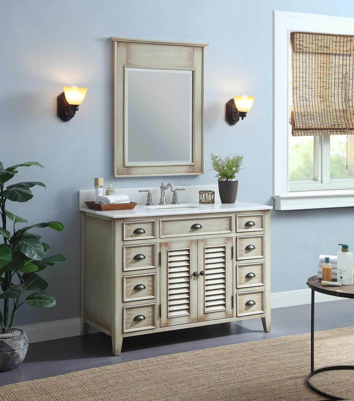 46 Inch Distress Beige Cottage Style Abbeville Bathroom Sink Vanity
