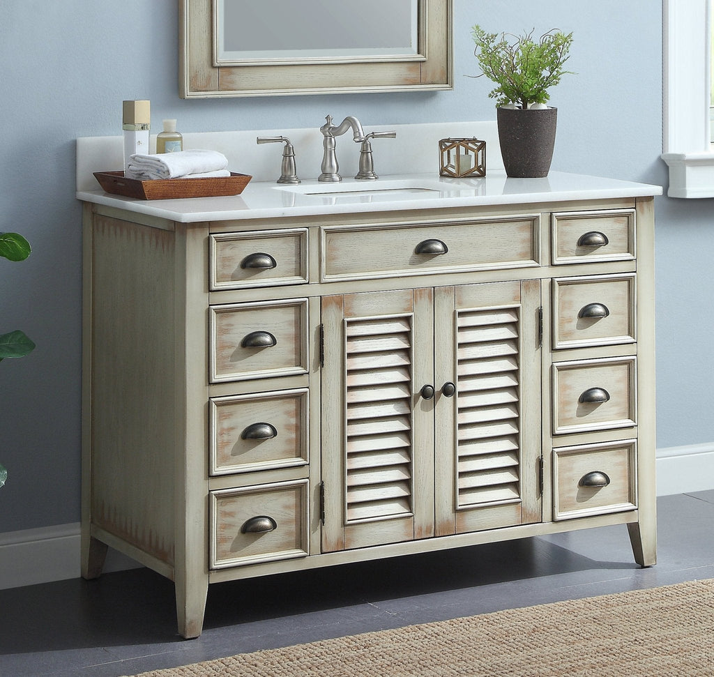 46 Inch Distress Beige Cottage Style Abbeville Bathroom Sink Vanity
