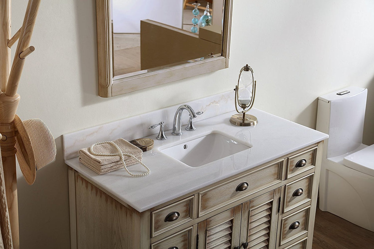 46 Inch Distress Beige Cottage Style Abbeville Bathroom Sink Vanity