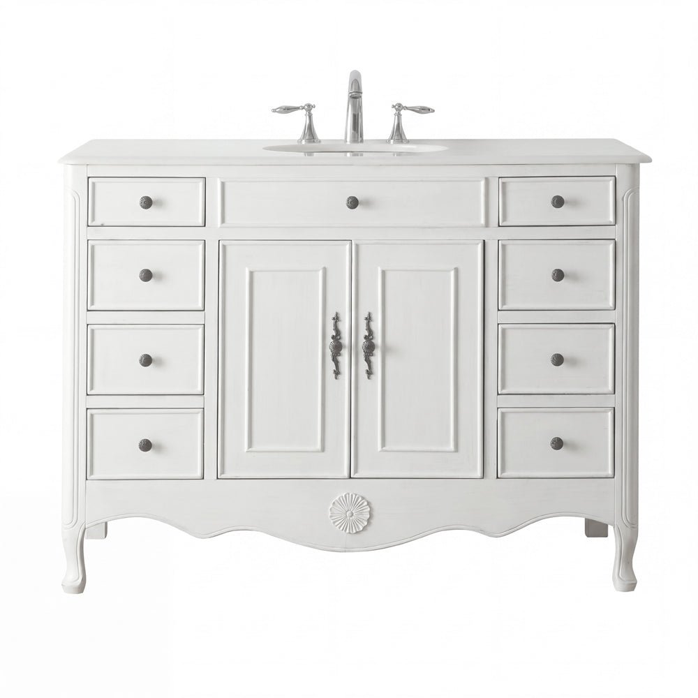 46 Inch Distressed Antique White Cottage Style Daleville Bathroom Sink Vanity