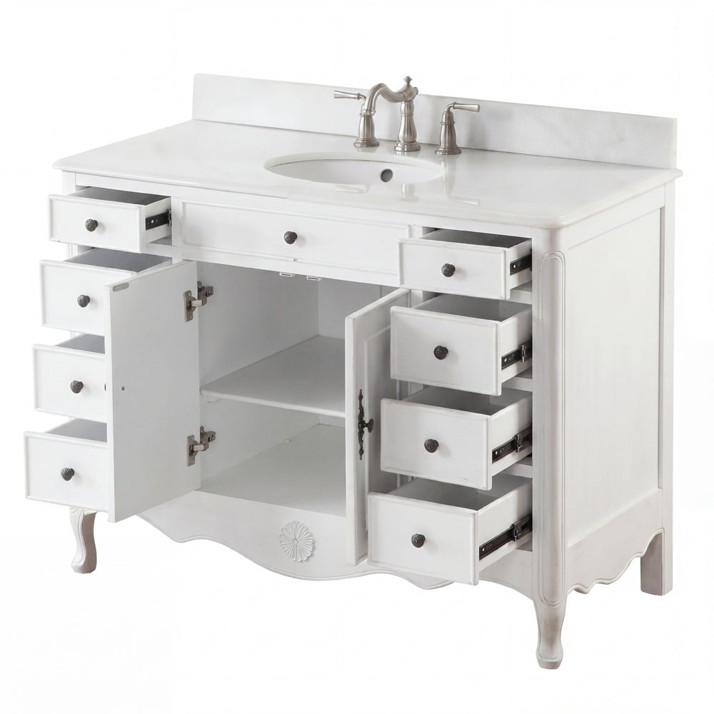 46 Inch Distressed Antique White Cottage Style Daleville Bathroom Sink Vanity