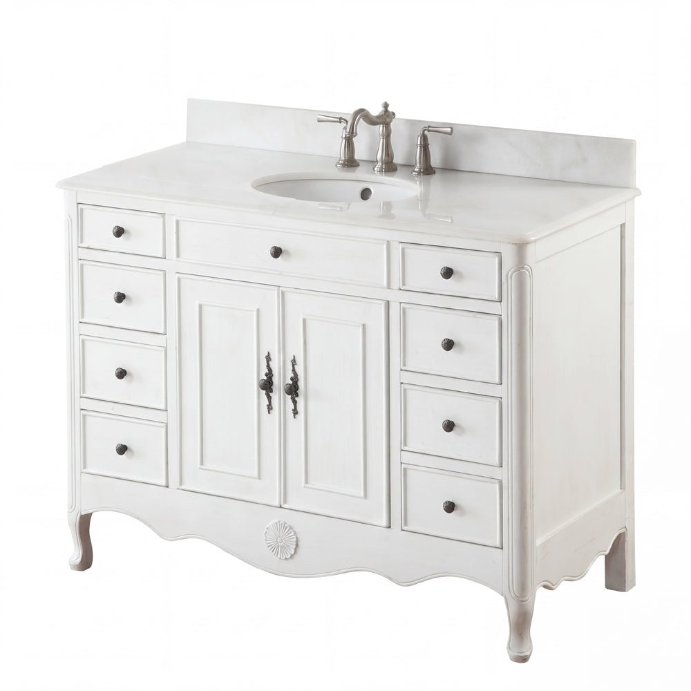 46 Inch Distressed Antique White Cottage Style Daleville Bathroom Sink Vanity