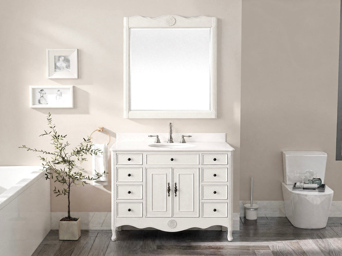 46 Inch Distressed Antique White Cottage Style Daleville Bathroom Sink Vanity