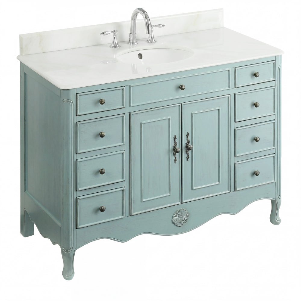 46 Inch Distressed Light Blue Cottage Style Daleville Bathroom Sink Vanity