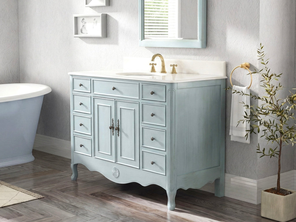 46 Inch Distressed Light Blue Cottage Style Daleville Bathroom Sink Vanity
