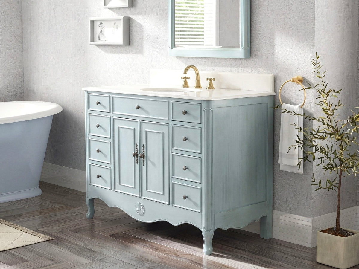 46 Inch Distressed Light Blue Cottage Style Daleville Bathroom Sink Vanity