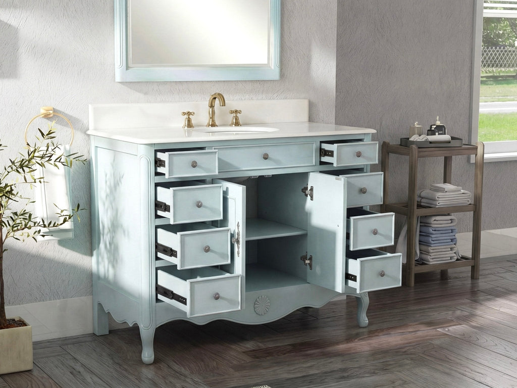 46 Inch Distressed Light Blue Cottage Style Daleville Bathroom Sink Vanity