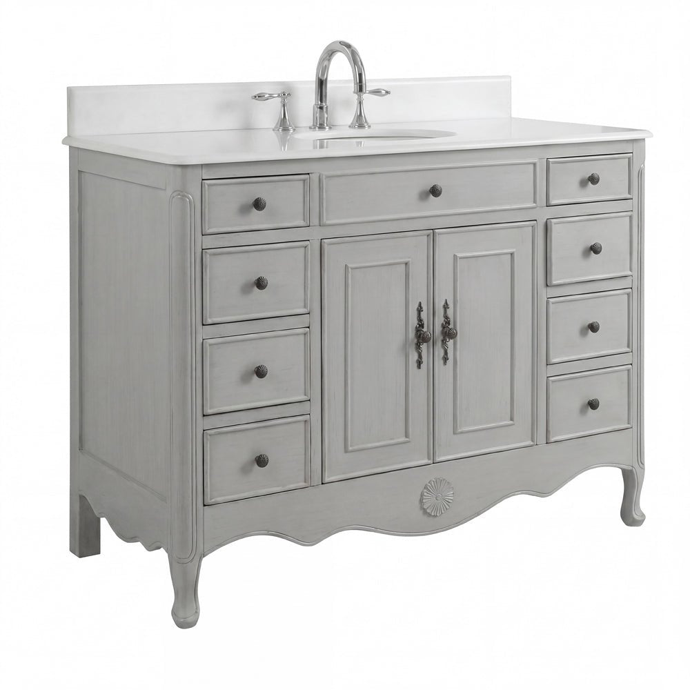 46 Inch Distressed Light Gray Cottage Style Daleville Bathroom Sink Vanity