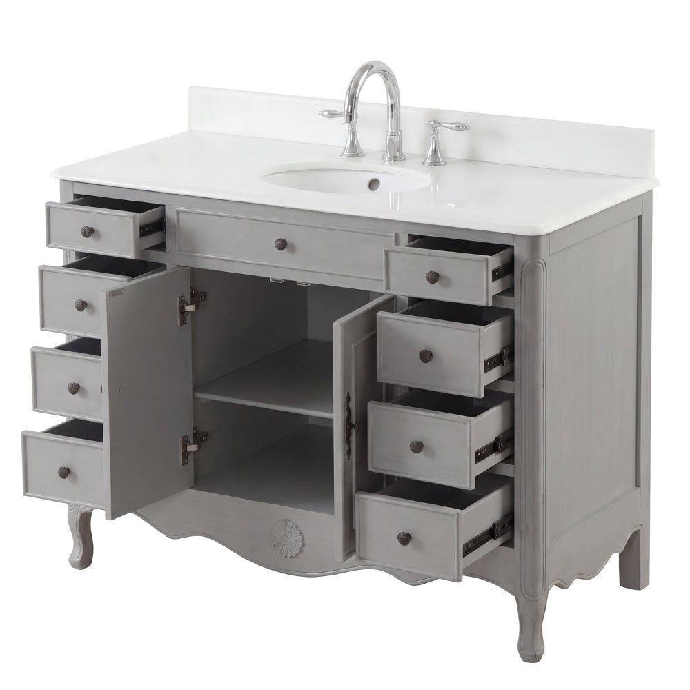 46 Inch Distressed Light Gray Cottage Style Daleville Bathroom Sink Vanity