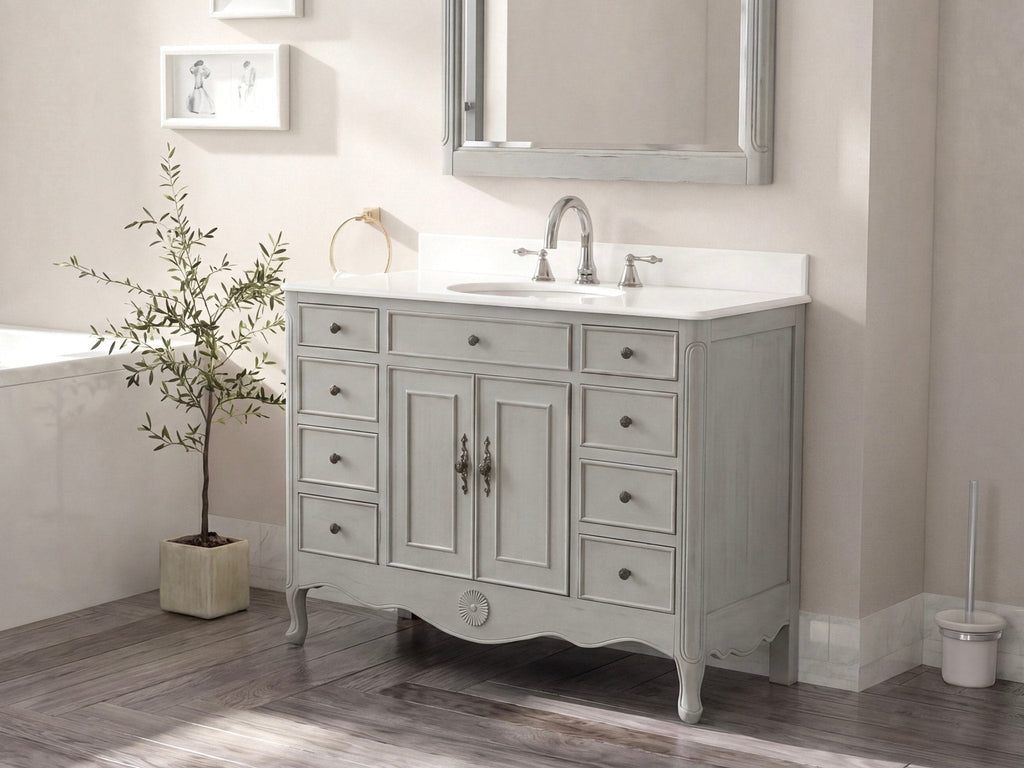 46 Inch Distressed Light Gray Cottage Style Daleville Bathroom Sink Vanity