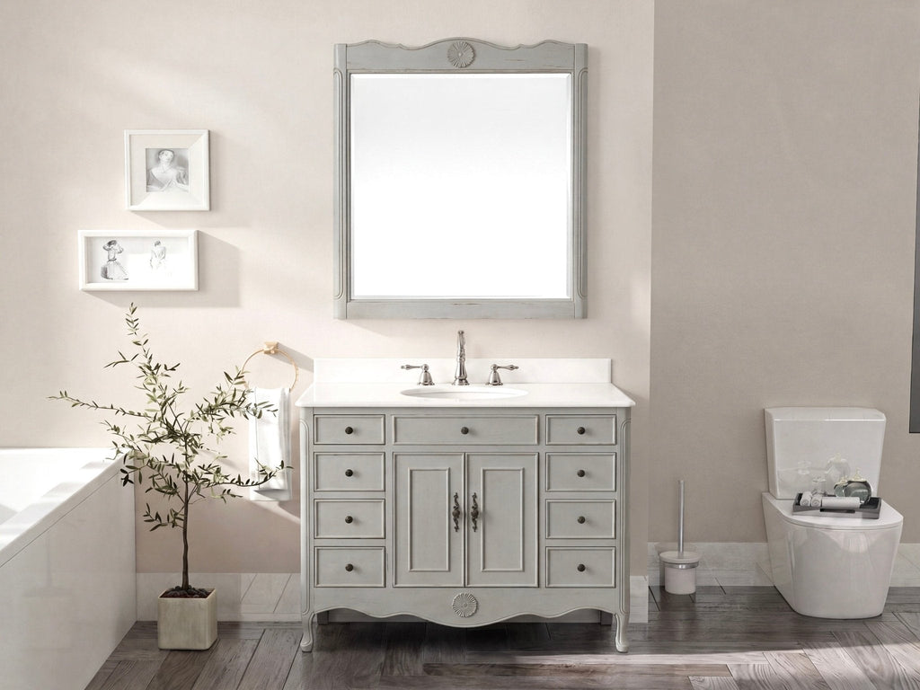 46 Inch Distressed Light Gray Cottage Style Daleville Bathroom Sink Vanity