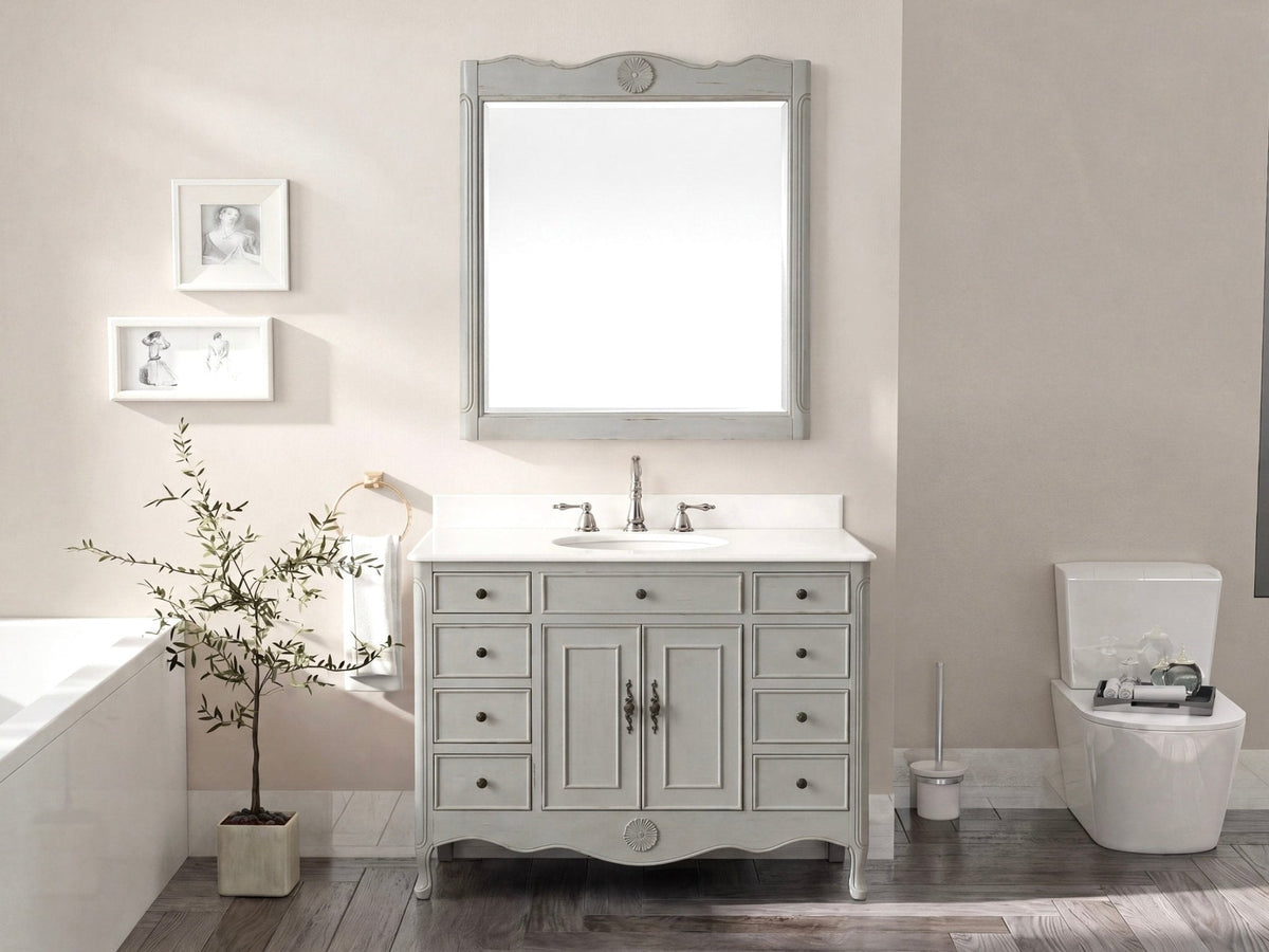 46 Inch Distressed Light Gray Cottage Style Daleville Bathroom Sink Vanity