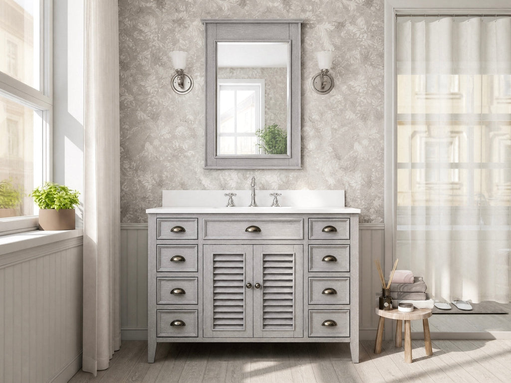 46 Inch Gray Oak Zapate With Plantation Style Single Sink Bathroom Vanity