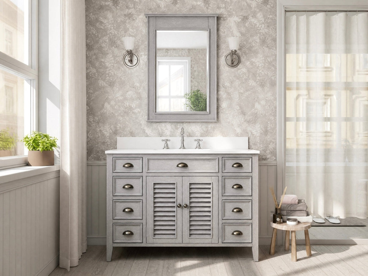 46 Inch Gray Oak Zapate With Plantation Style Single Sink Bathroom Vanity
