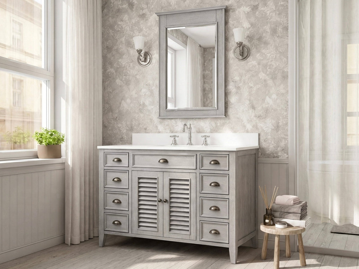 46 Inch Gray Oak Zapate With Plantation Style Single Sink Bathroom Vanity