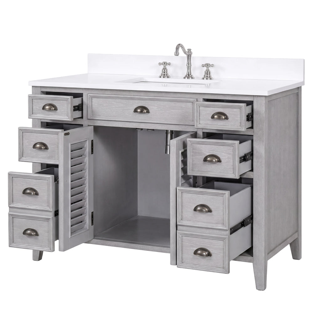 46 Inch Gray Oak Zapate With Plantation Style Single Sink Bathroom Vanity