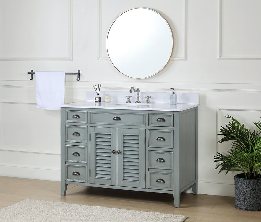46 Inch Gray Zapate With Plantation Style Single Sink Bathroom Vanity