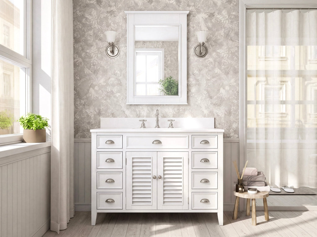 46 Inch White Zapate With Plantation Style Single Sink Bathroom Vanity