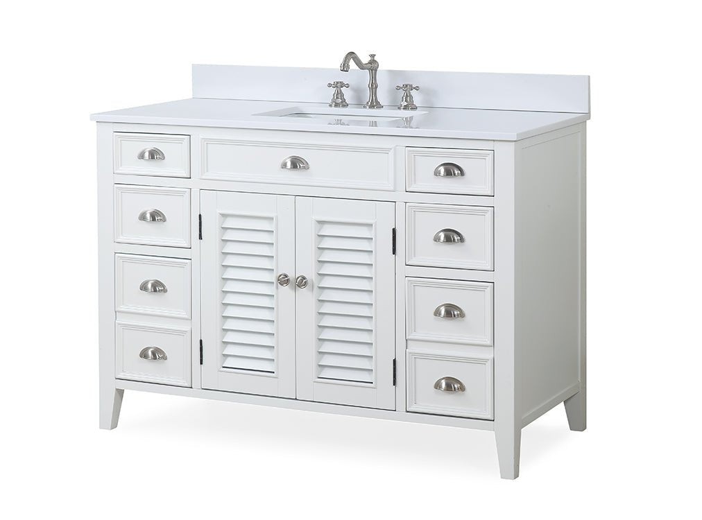 46 Inch White Zapate With Plantation Style Single Sink Bathroom Vanity