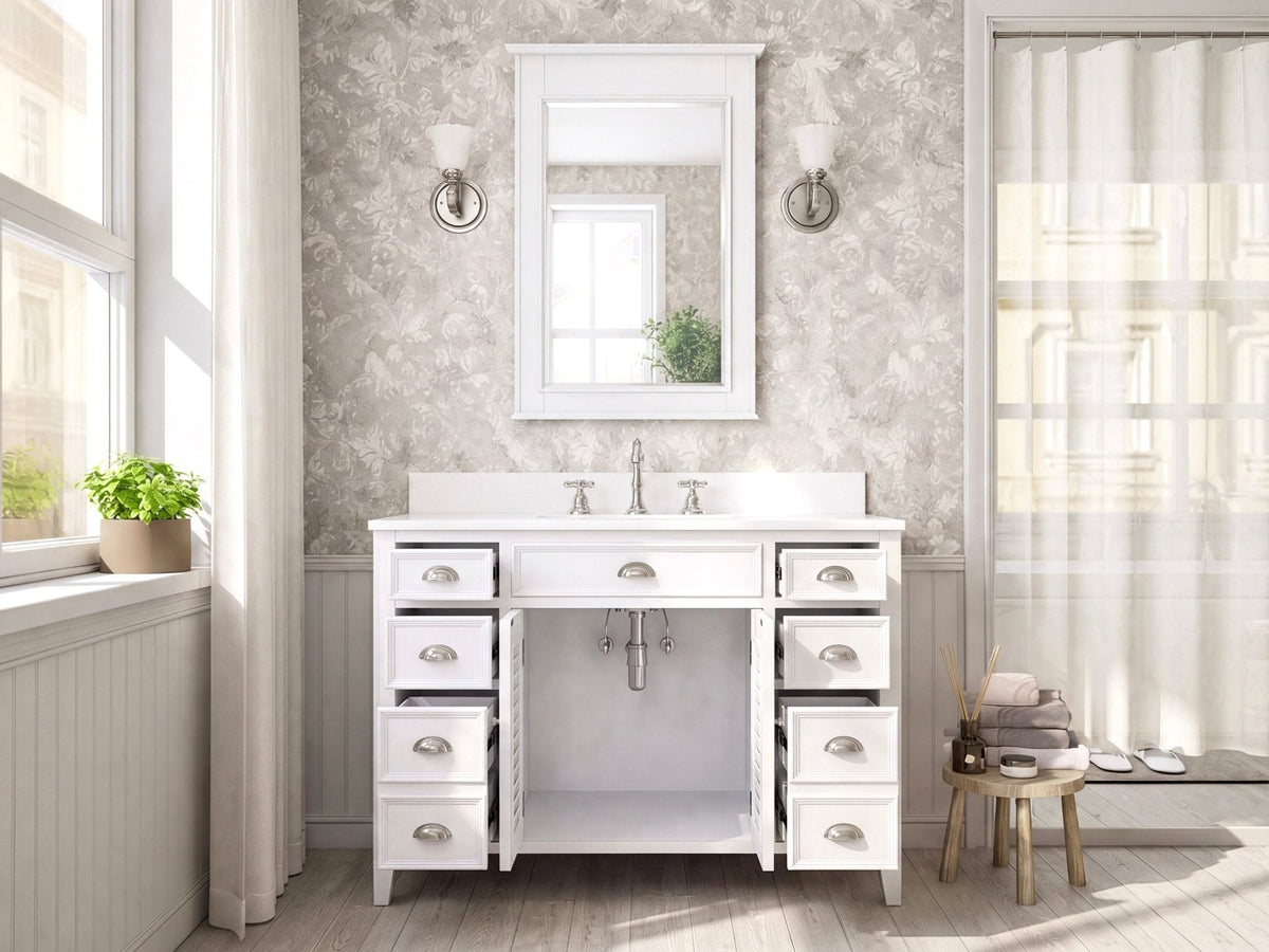 46 Inch White Zapate With Plantation Style Single Sink Bathroom Vanity