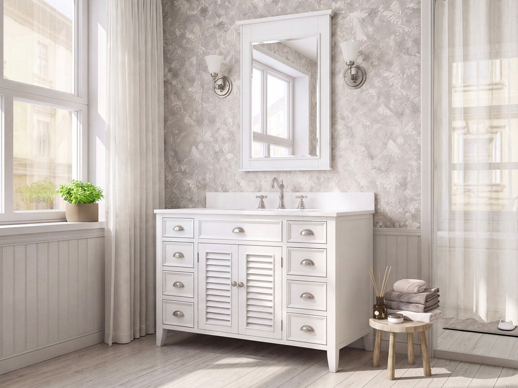 46 Inch White Zapate With Plantation Style Single Sink Bathroom Vanity