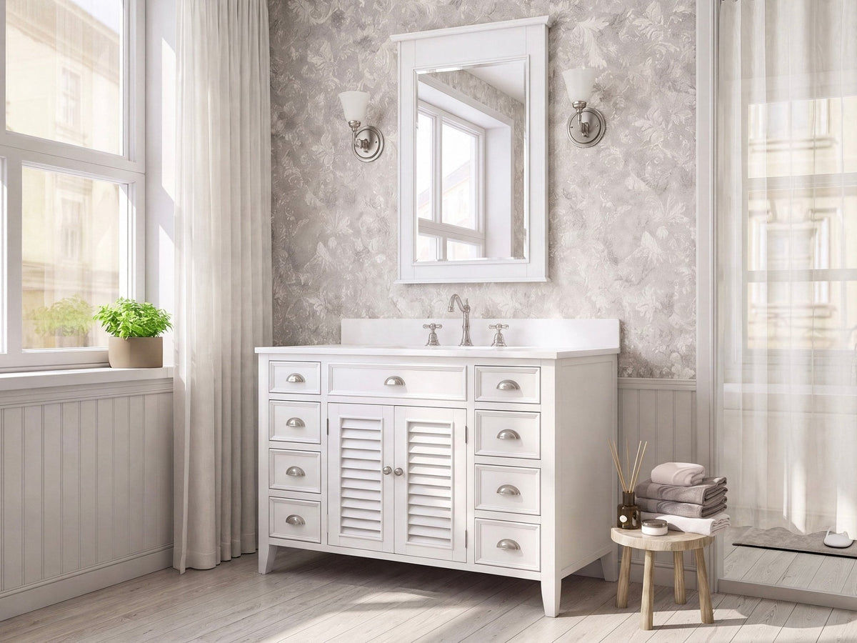 46 Inch White Zapate With Plantation Style Single Sink Bathroom Vanity
