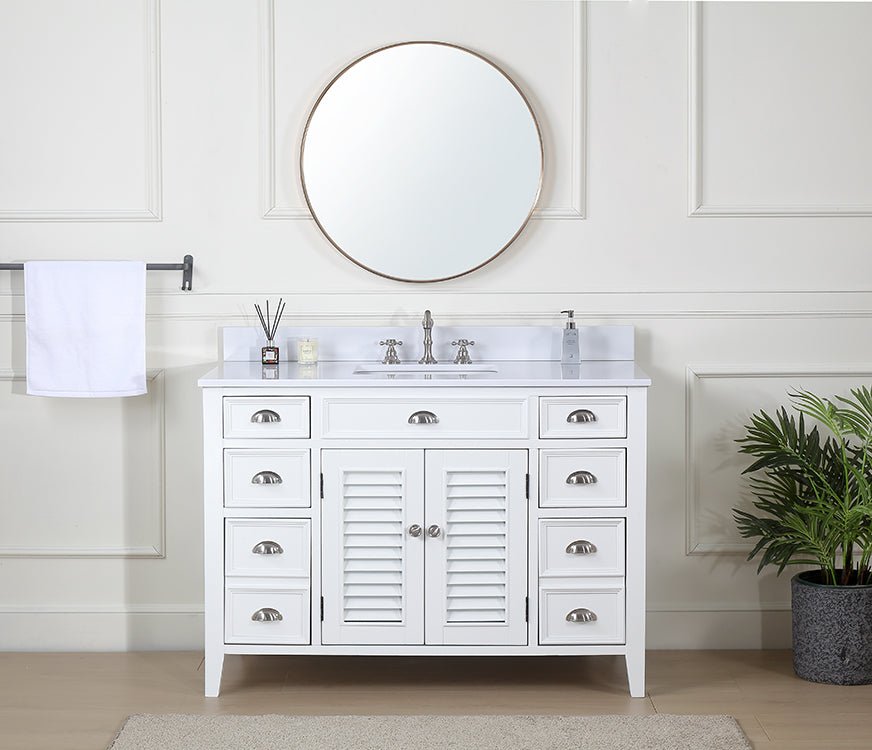 46 Inch White Zapate With Plantation Style Single Sink Bathroom Vanity