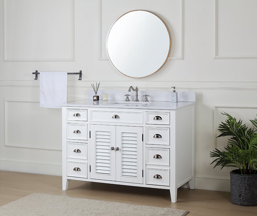 46 Inch White Zapate With Plantation Style Single Sink Bathroom Vanity