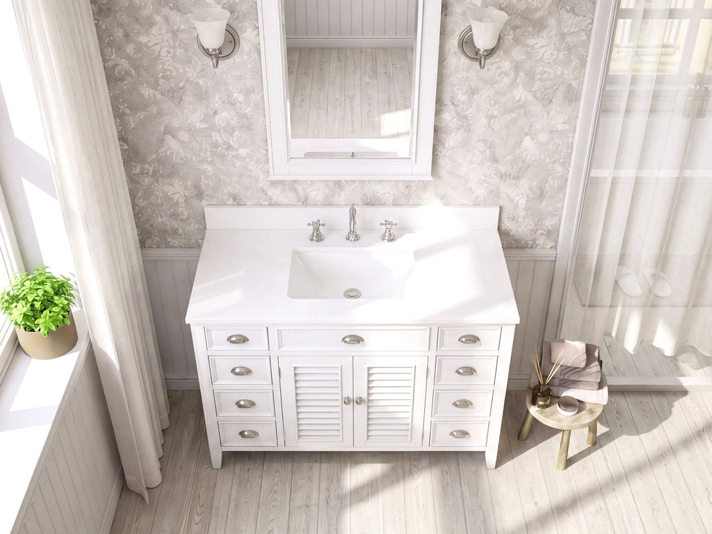 46 Inch White Zapate With Plantation Style Single Sink Bathroom Vanity