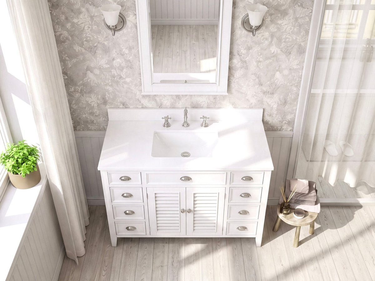 46 Inch White Zapate With Plantation Style Single Sink Bathroom Vanity