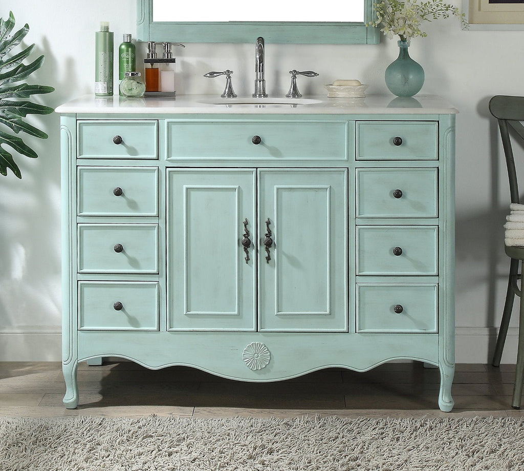 46 Inch Distressed Light Blue Cottage Style Fayetteville Bathroom Sink Vanity