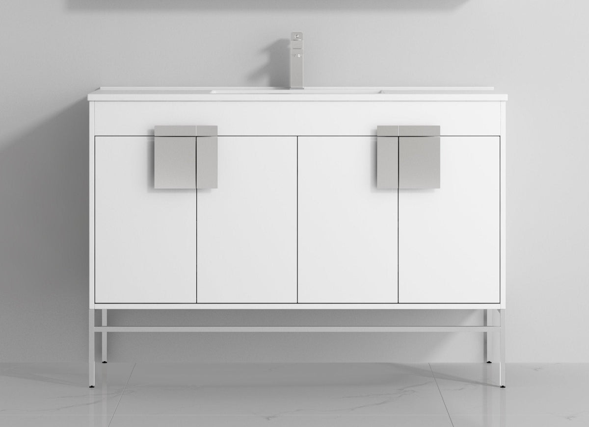 48" Tennant Brand Kuro Minimalistic White Single Sink Bathroom Vanity