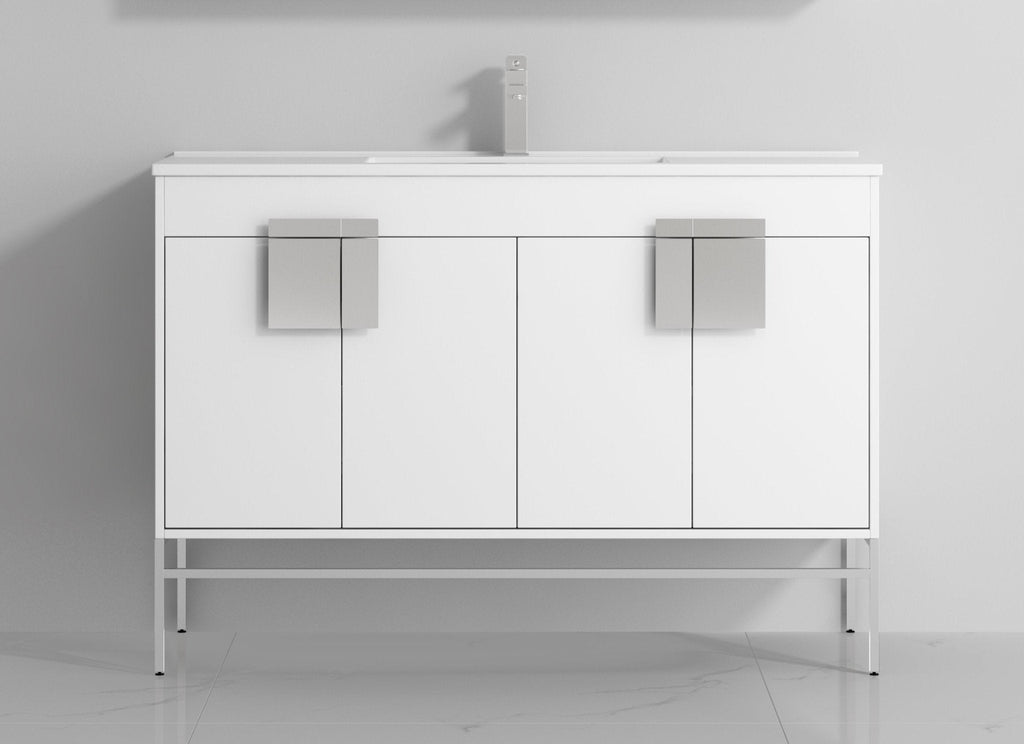 48" Tennant Brand Kuro Minimalistic White Single Sink Bathroom Vanity