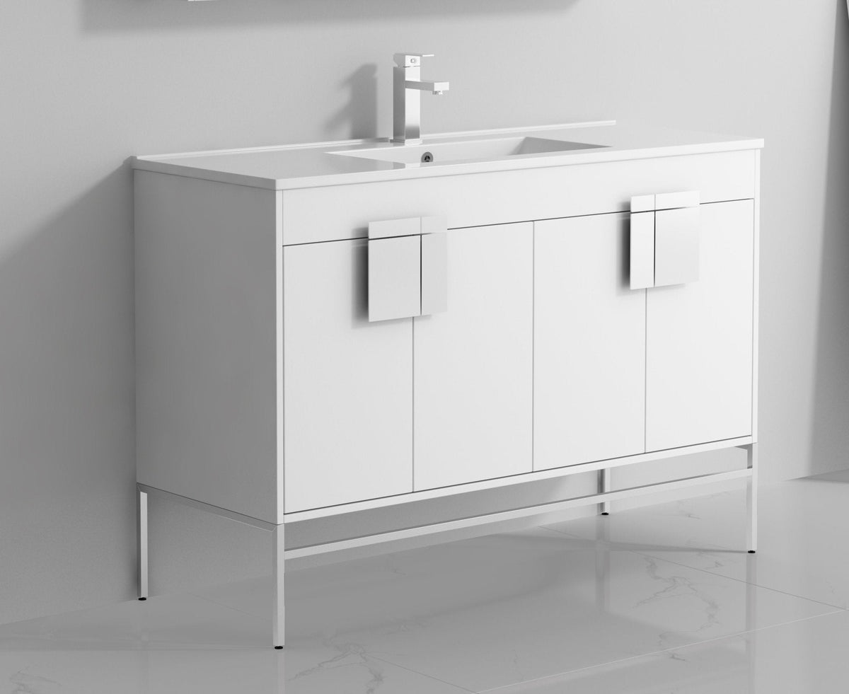 48" Tennant Brand Kuro Minimalistic White Single Sink Bathroom Vanity