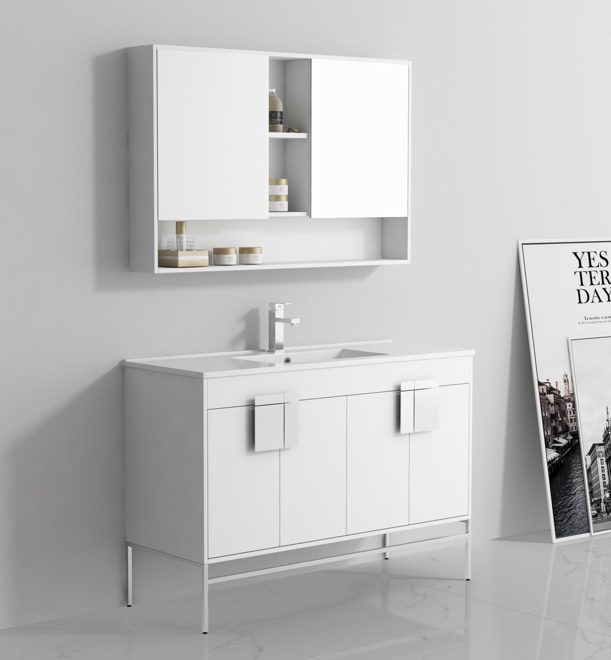 48" Tennant Brand Kuro Minimalistic White Single Sink Bathroom Vanity