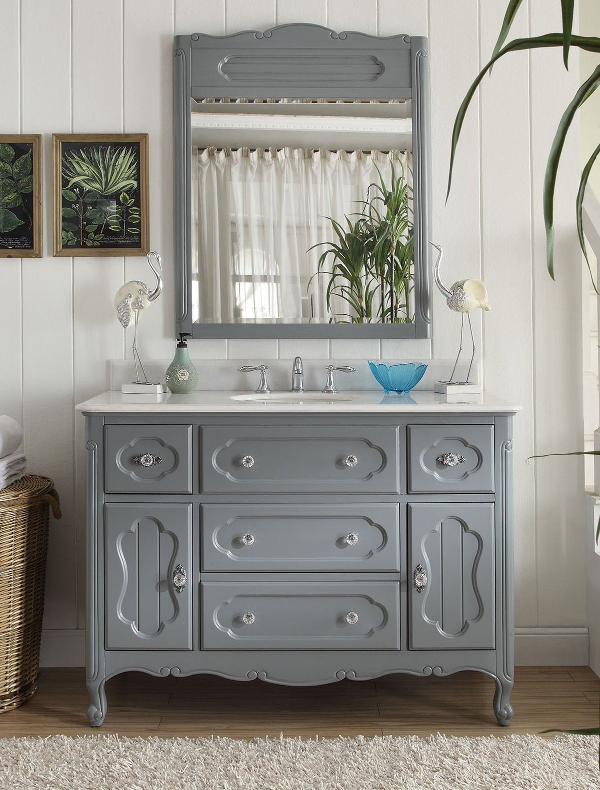 48 Inch Gray Charming Cottage Chic Knoxville Vanity With Marble Top